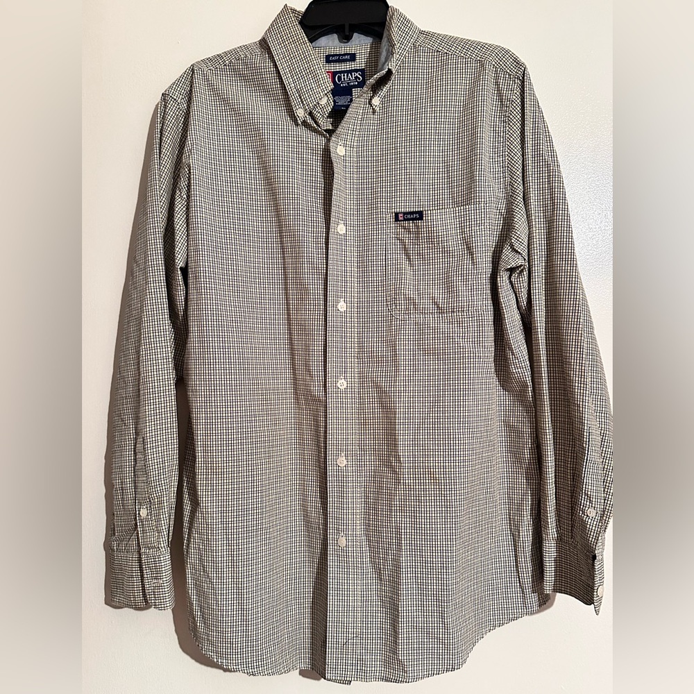 Chaps Men's Button-Down Micro-Check Shirt in Olive and White